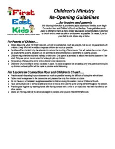 Reopening Guidelines for Children and Preschool - First Baptist East